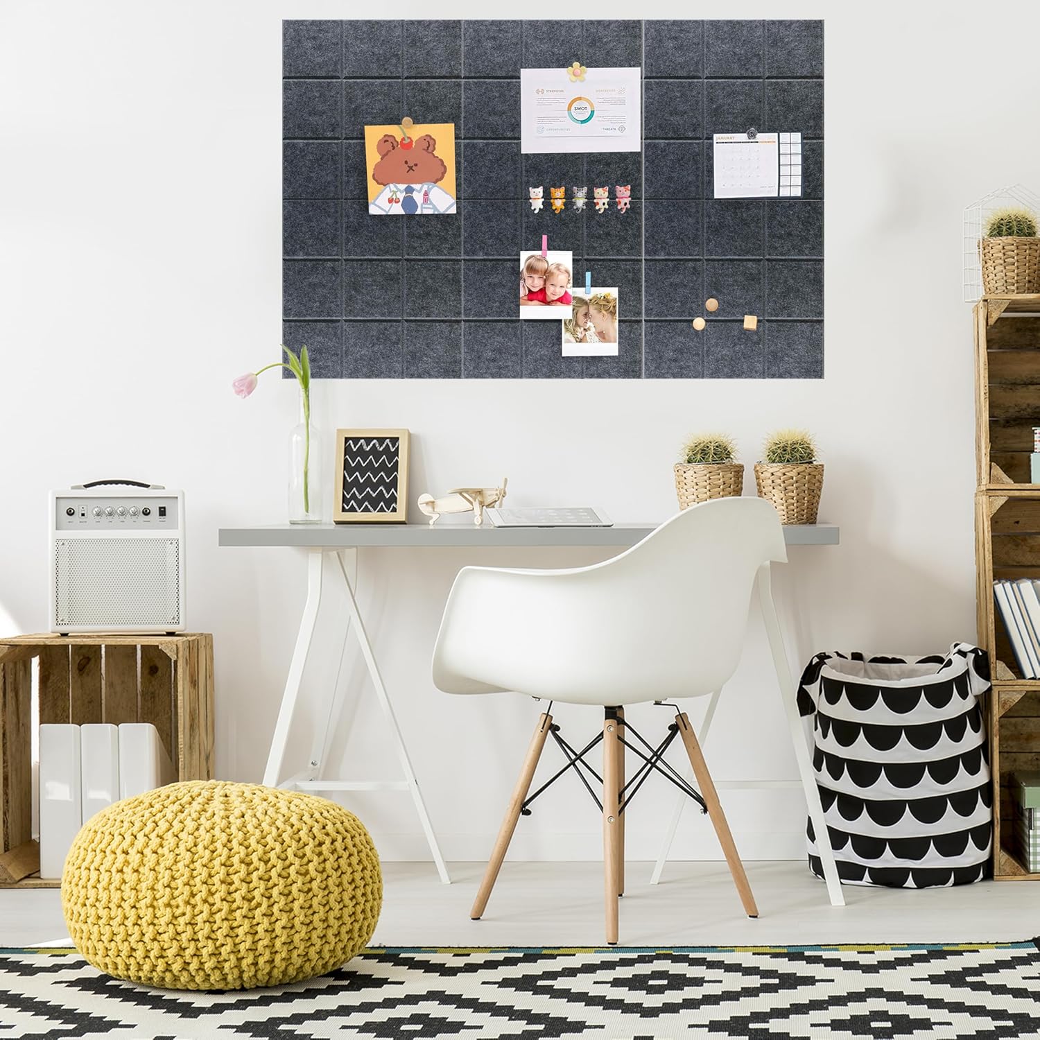 Yunihome Decorative Felt Bulletin Board Wall Tiles 6 Pack