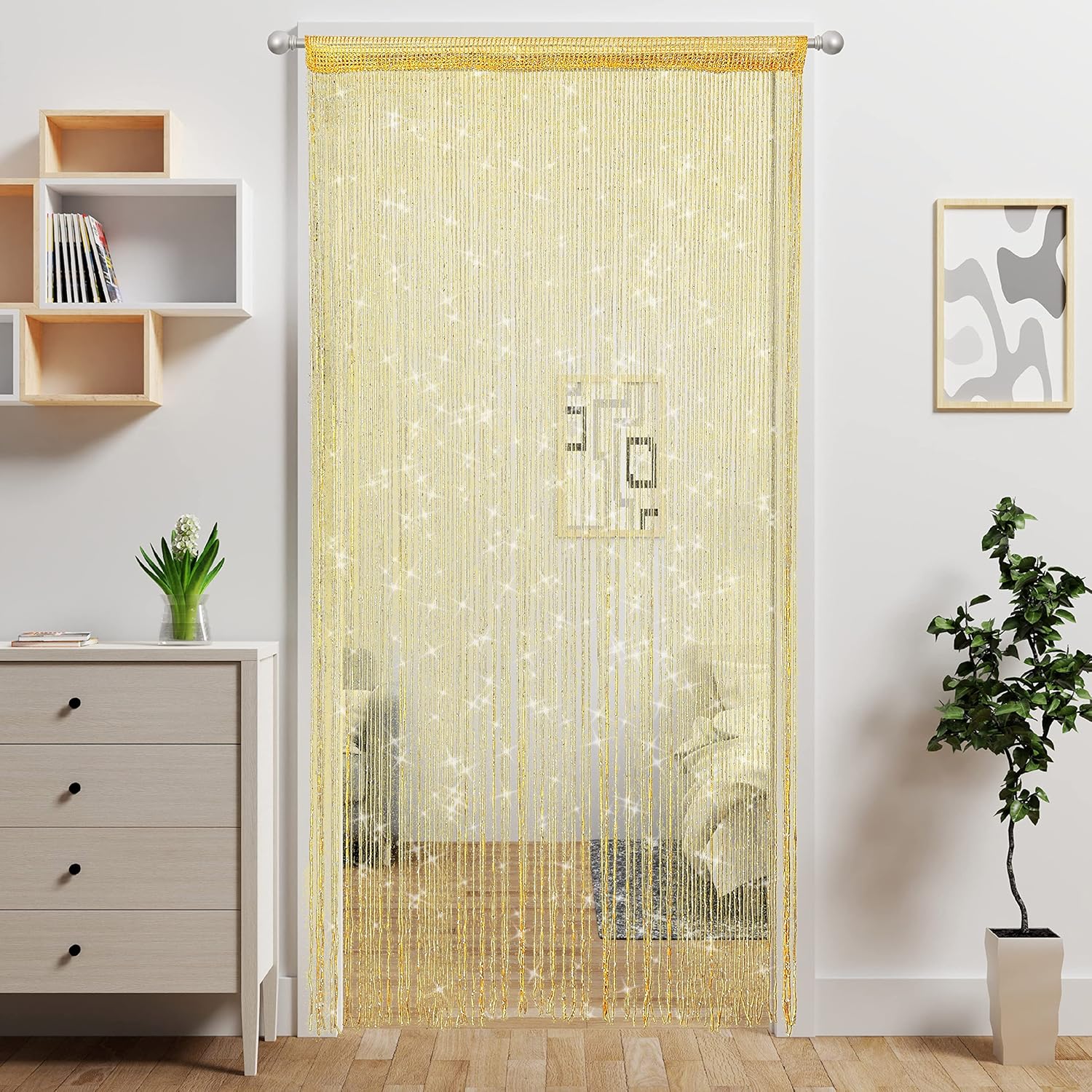 Gold Beaded Curtain for Doorway and Room Divider