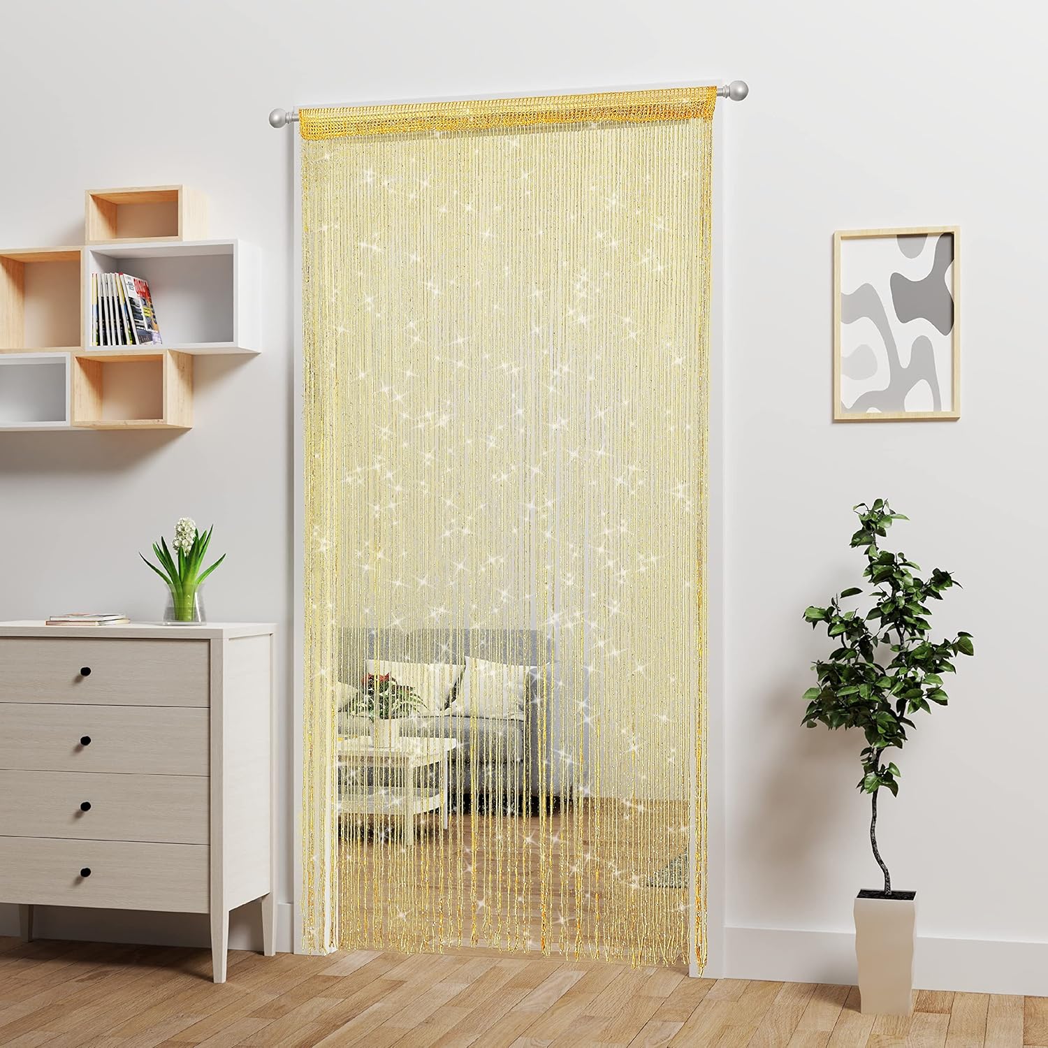 Gold Beaded Curtain for Doorway and Room Divider