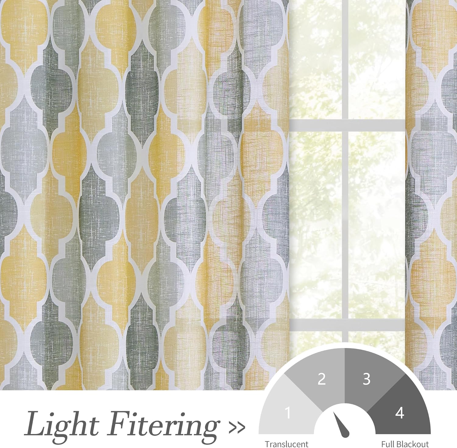 Beauoop Linen Semi Sheer Curtains 2 Panels Yellow Grey
