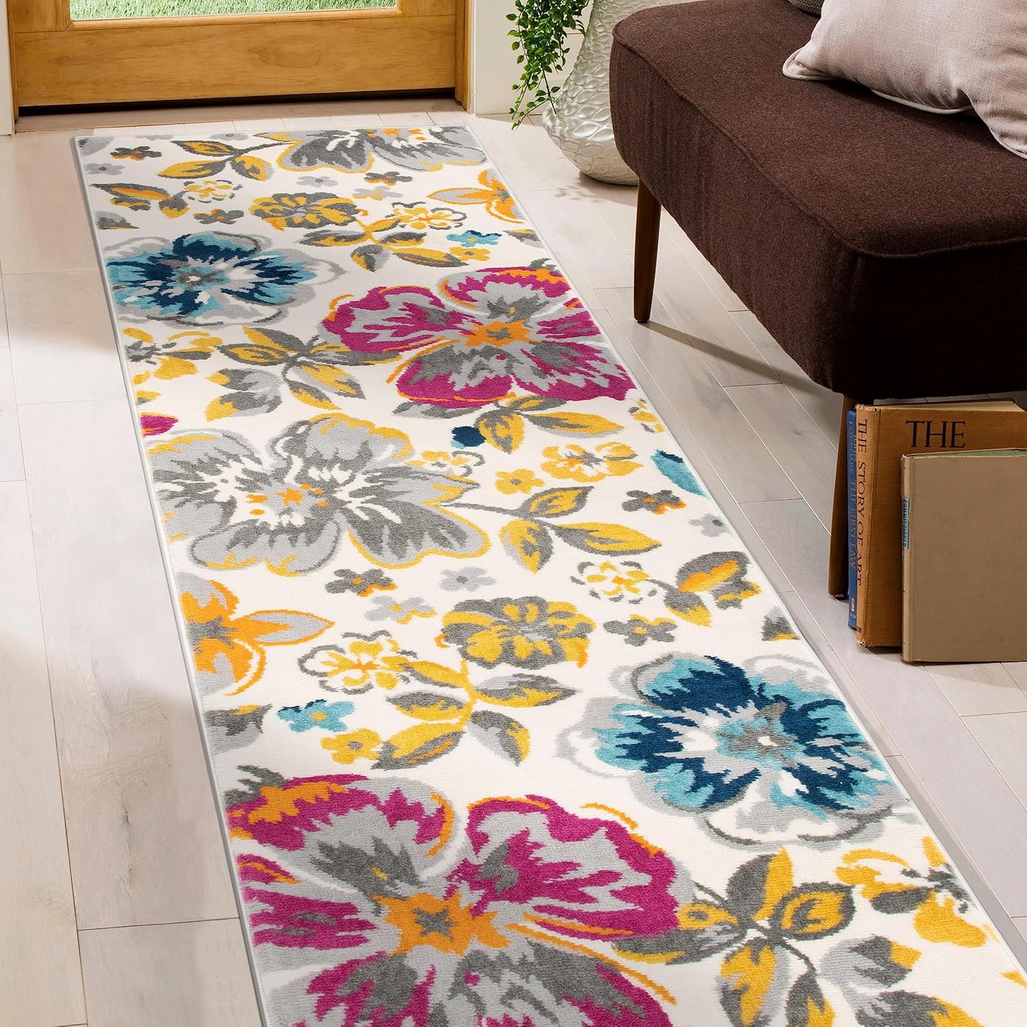Modern Floral Runner Rug 2 x 7 Multi