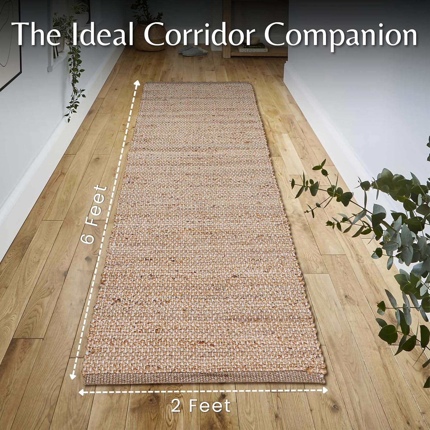 Hausattire Jute Woven Runner Rug 2x6 Natural