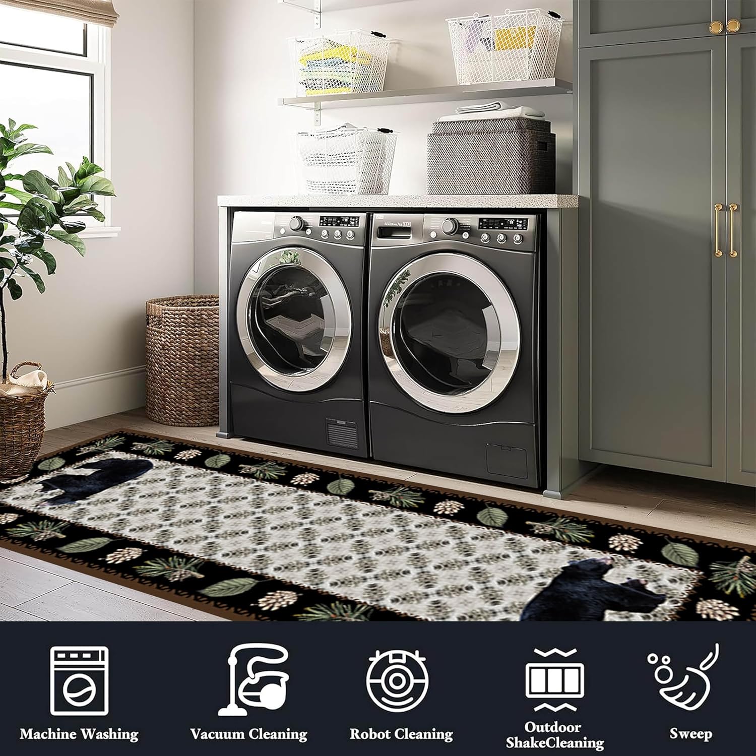 Rustic Bear Runner Rug 2x7ft Vintage Cozy Hallway Decor