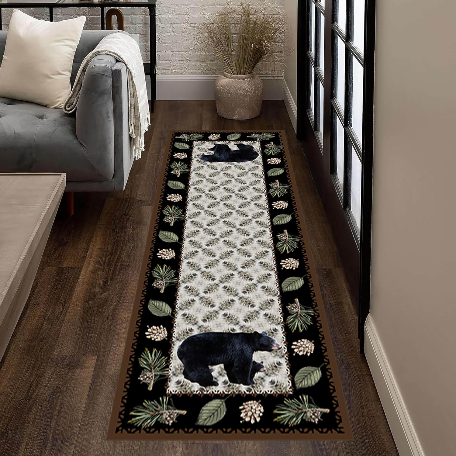 Rustic Bear Runner Rug 2x7ft Vintage Cozy Hallway Decor