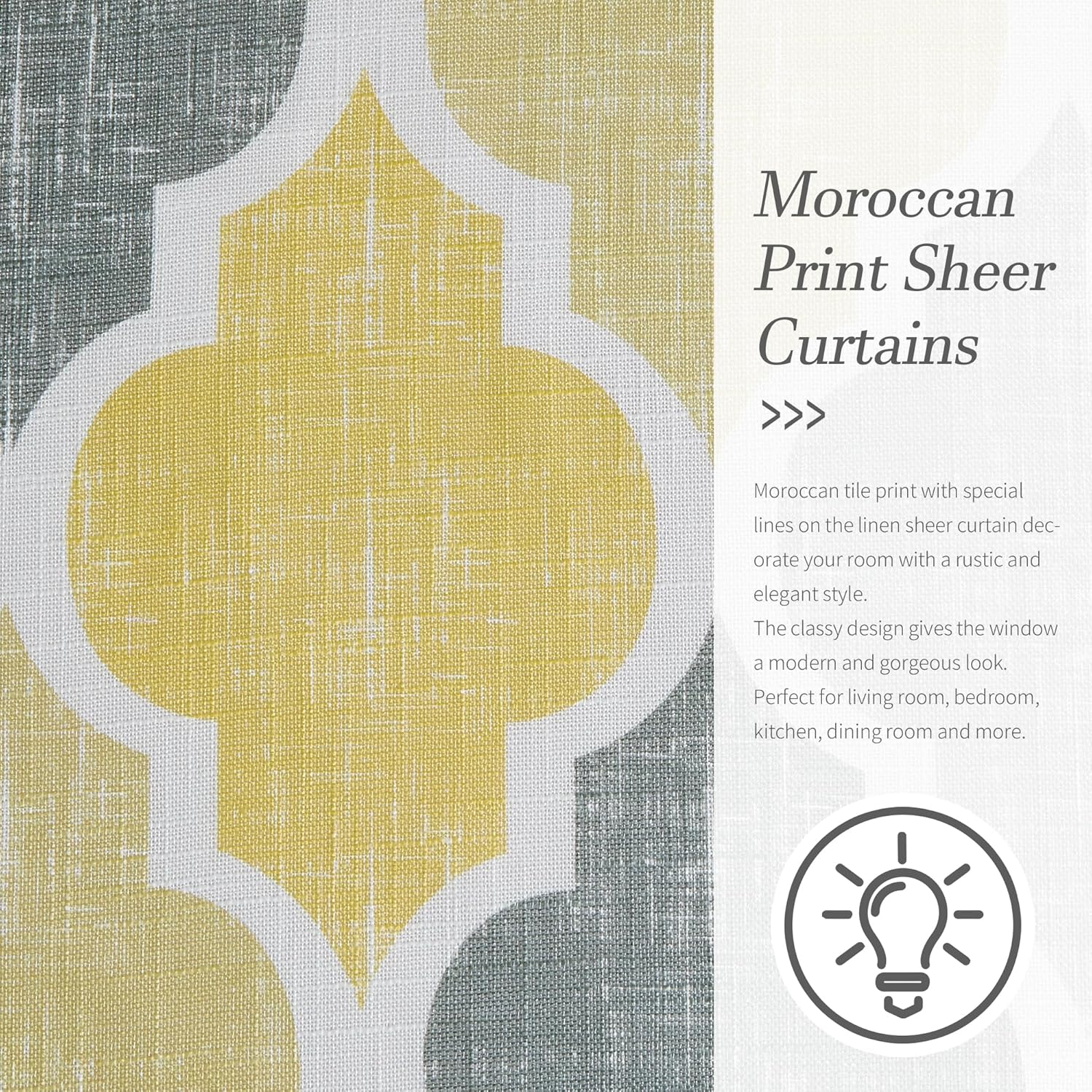 Beauoop Linen Semi Sheer Curtains 2 Panels Yellow Grey