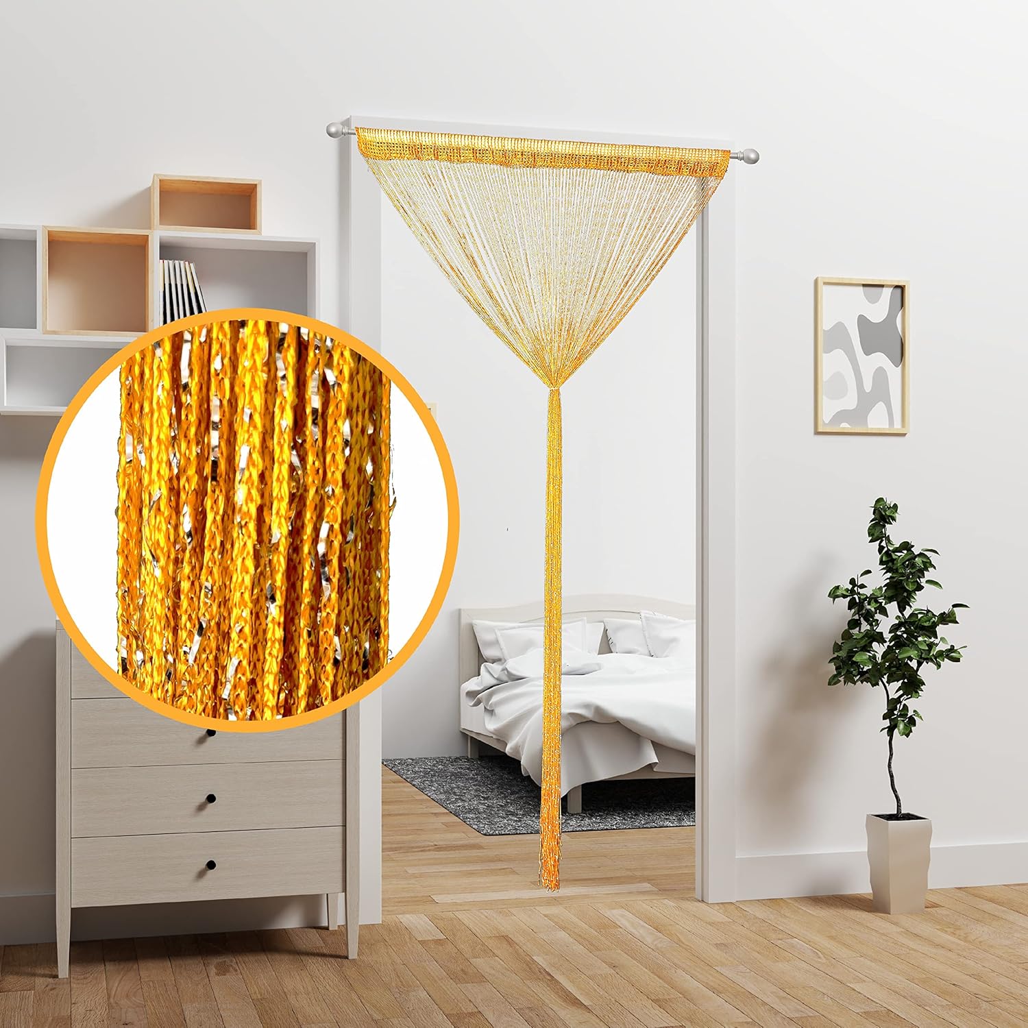 Gold Beaded Curtain for Doorway and Room Divider