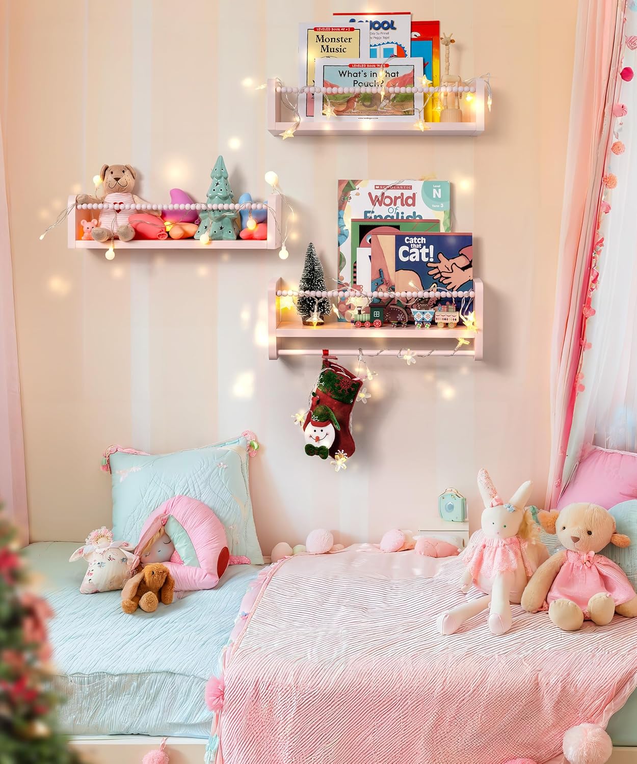 Pink Floating Bookshelf Wall Set of 3