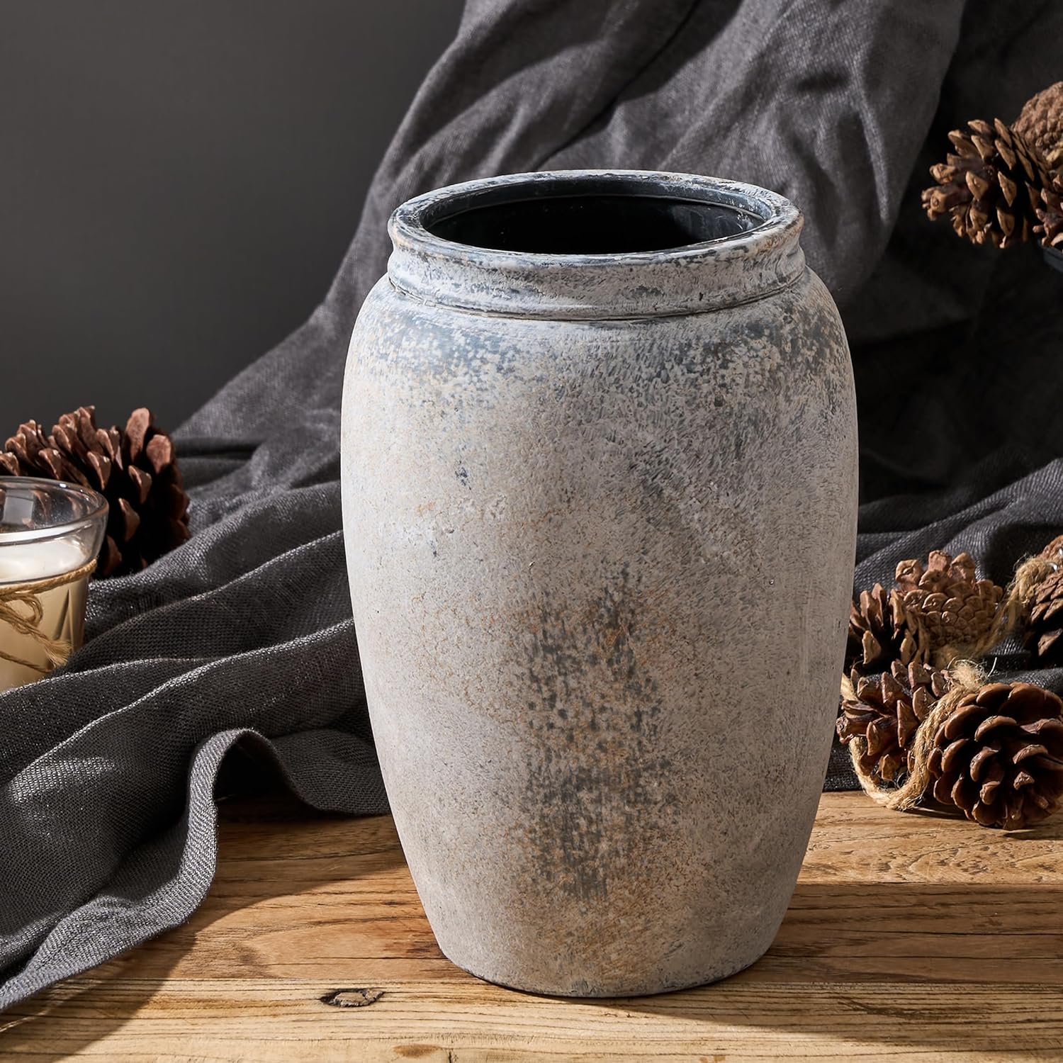 PORCER 82 Inch Gray Ceramic Vase for Home Decor
