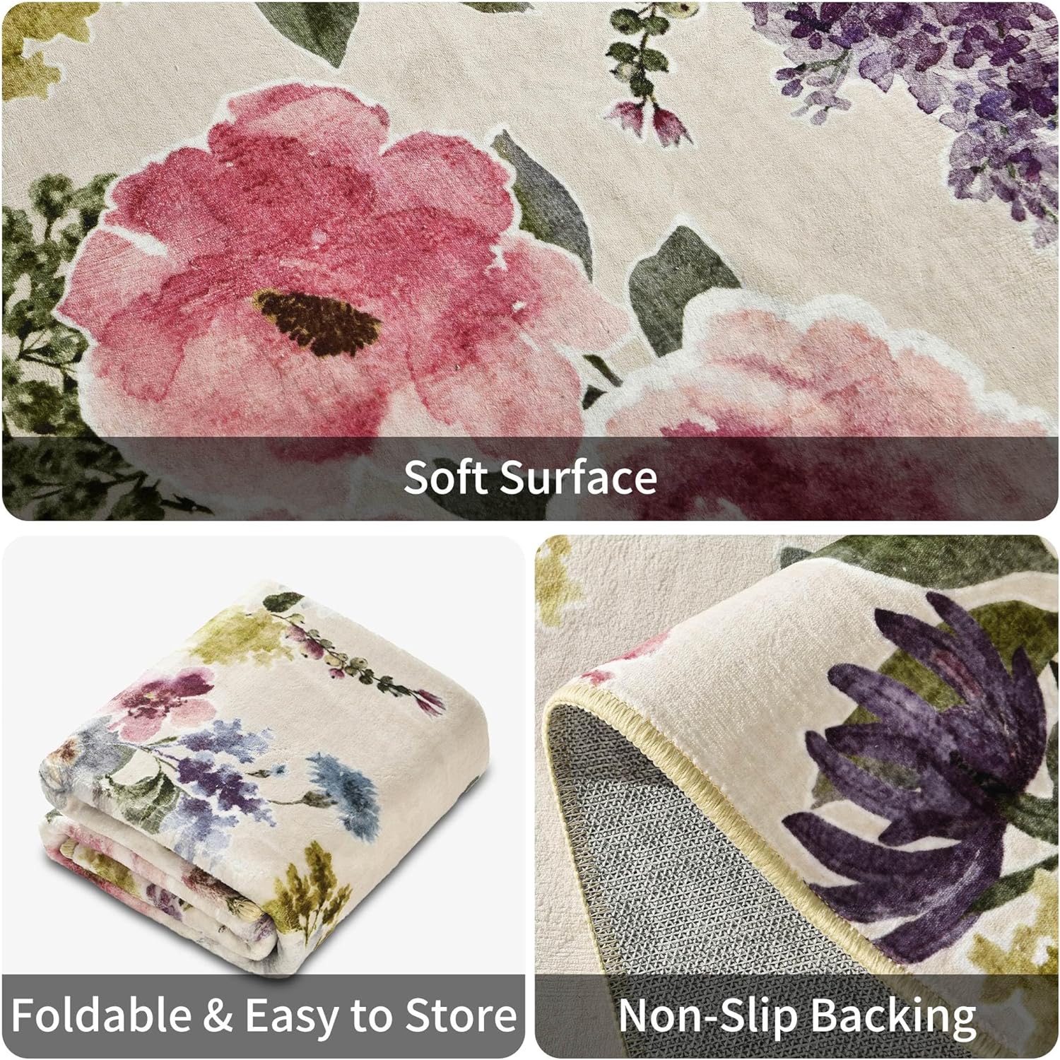 Boho Floral Rug Runner for Hallway Kitchen Non-Slip Soft Machine Washable