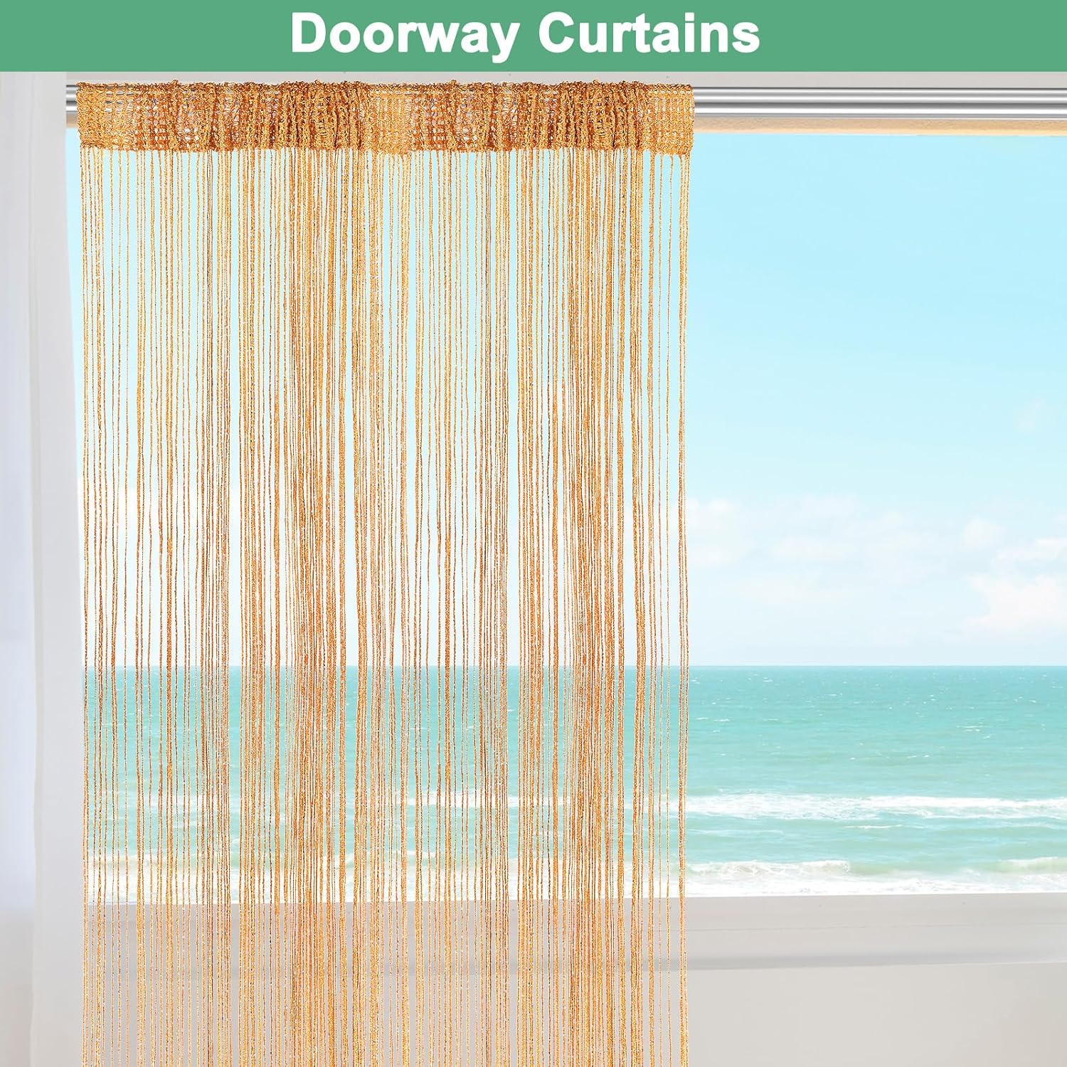 Orange Decorative Door String Curtain 39x79 Inch Fringe Panel for Room Divider and Interior Decoration