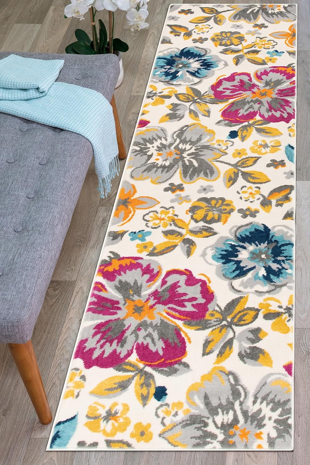 Modern Floral Runner Rug 2 x 7 Multi